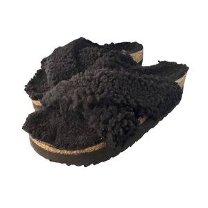 Birkenstock Papillio Daytona Black Shearling Strap Sandals Women's Size 37 EU